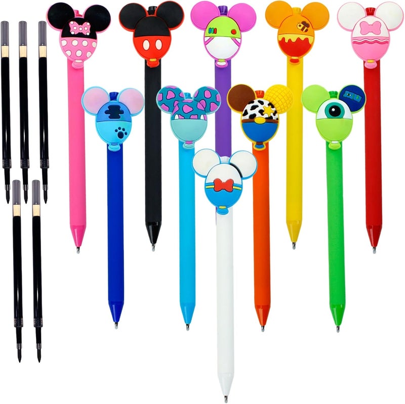 APQA 10pcs Mouse Head Character Ears Pens Set, Retr ctable Ballpoint Pen, Multi Color Jumbo Autograph Princess Pencil Signature Office Desk Stationary Accessories, Gift for Teacher Student - Image 1